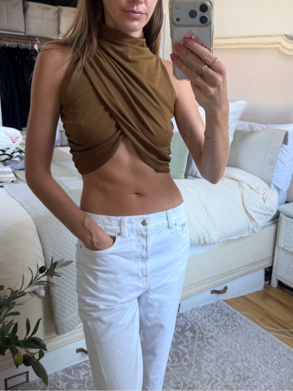 Significant Other Front Mock Neck Crop Top - Brown